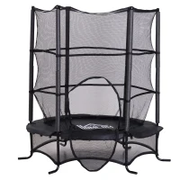 HOMCOM® trampoline tuintrampoline voor kinderen met veiligheidsnetrandafdekking rubberen koord gepolsterd staal zwart Ø170 cm tot 45 kg | Aosom.nl(m-7)