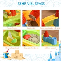 HOMCOM Kinder Sandspielzeug Sandkastentisch mit 23-tlg. Zubehör Spieltisch Strandspielzeug für 18-36 Monate PP Schlossthema 59L x 42 x 37 cm(m-7)