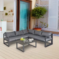 Outsunny 3 PCs Patio Furniture Set for 5 People Converts into Lounge 4-Level Backrest with Coffee Table Cushion Aluminium(m-8)