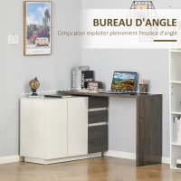 HOMCOM Bureau d'angle Bureau Informatique table de salle à manger multimédia Multi-Rangement modulable 2 Portes 3 tiroirs MDF Blanc Aspect Bois Brun foncé(m-4)