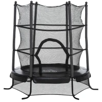 HOMCOM® trampoline tuintrampoline voor kinderen met veiligheidsnetrandafdekking rubberen koord gepolsterd staal zwart Ø170 cm tot 45 kg | Aosom.nl(m-1)