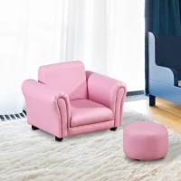 HOMCOM® Kindersessel mit Fußhocker Kindercouch Kindersofa Minisofa Kindermöbel Holz Rosa(m-10)
