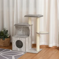 PawHut krabpaal met kattengrot kattenboom klimboom voor katten E1 MDF sisal grijs(m-10)