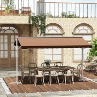 Outsunny Standmarkise Markise 4,5 x 3,4m Terrassenüberdachung Gartenmarkise mit Faltarm Kurbel Terrasse Braun Alu Metall(m-9)
