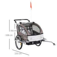 HOMCOM 2-in-1 fietskar voor kinderen fietsaanhanger jogger fietskar 360° draaibaar(m-3)