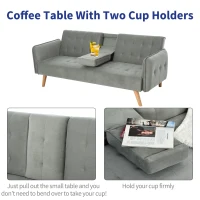 HOMCOM 2-IN-1 Three Seater Sofa Bed Single Bed Recliner Adjustable With Side Table Wood Frame 160W x 95D x 35H cm(m-5)