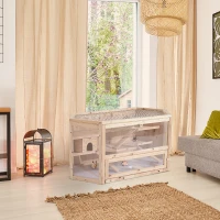 PawHut KLATKA DLA CHOMIKÓW, DOMEK DLA GRYZONI MYSZY, DREWNO JODŁOWE(m-7)