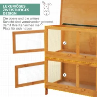 PawHut dwergkonijnenhok dubbellaags 90cm x 45cm x 90cm weerbestendig dennenhout(m-6)