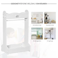 HOMCOM kinderkledingrek kapstok met kledingroede kinderkamer voor 3-8 jaar kinderen wit MDF grenen hout 63 x 37 x 103 cm(m-4)