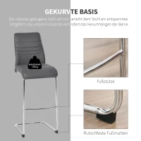 HOMCOM set van 2 barkrukken bistrostoel keukenkruk metalen kruk met rugleuning grijs kunstleer staal schuimstof 40 x 51 x 110 cm(m-4)