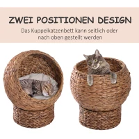 PawHut kattenmand rotan kattennest kattenbed met kussen huisdierbed bruin(m-6)