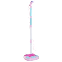 HOMCOM Spielzeugmikrofon mit Ständer mikrofon kinder kinderkaraoke Musikfunktion Blinkleuchten Verstellbarer Standfuß Rosa 27 x 27 x 90-110 cm(m-6)