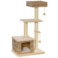 PawHut kattenboom multifunctionele krabpaal kattengrot speelbal bruin + beige(m-11)