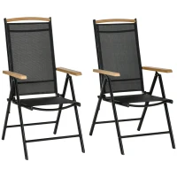 Outsunny 2er-Set Klappstuhl Gartenstuhl klappbar mit Rückenlehne Armlehne für Garten Balkon Terrasse Mesh Stoff Aluminium Schwarz 71,5 x 68 x 109 cm(m-11)
