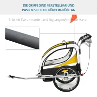 HOMCOM Kinderanhänger Fahrradanhänger Kinder Anhänger für 2 Kinder Regenschutz atmungsaktiv Gelb+Schwarz+Grauweiß 155 x 88 x 108 cm(m-4)