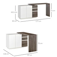 HOMCOM Bureau d'angle Bureau Informatique table de salle à manger multimédia Multi-Rangement modulable 2 Portes 3 tiroirs MDF Blanc Aspect Bois Brun foncé(m-3)
