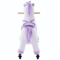 HOMCOM Rijpaard op wielen voortbeweging speelpaard rijdier hinniken pluche paars(m-9)