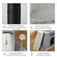 PawHut krabpaal krabpaal plafond hoge klimboom met kattenspeeltje sisal pluche lichtgrijs in hoogte verstelbaar 60 x 40 x 225-255 cm(m-6)