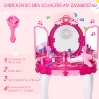 HOMCOM kinderkaptafel kaptafel met muziek krukje meisjes cosmetica(m-4)