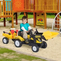 HOMCOM Trapauto met voorlader en aanhanger tractor traptractor vanaf 3 jaar kinderen(m-10)
