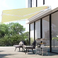 Outsunny Luxe Knikarm Zonnescherm voor Balkon en Terras, Handkruk, Weerbestendig, Geel en Beige(m-9)