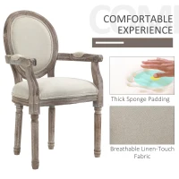 HOMCOM Dining Chair Vintage Round Back Solid Wood Frame for Living Room, Kitchen Upholstered Seat, Cream(m-4)