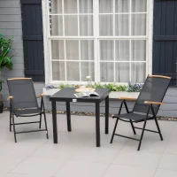 Outsunny 2er-Set Klappstuhl Gartenstuhl klappbar mit Rückenlehne Armlehne für Garten Balkon Terrasse Mesh Stoff Aluminium Schwarz 71,5 x 68 x 109 cm(m-10)