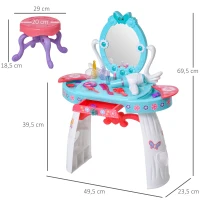 HOMCOM Kinderschminktisch Frisiertisch mit Hocker 5 Musikstücke Licht Mädchen Kosmetik Spiegel Infrarotsensor Blau 49,5x23,5x69,5 cm(m-3)