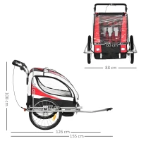 HOMCOM Kinderaanhanger 2 in 1 fietsaanhanger jogger aanhanger 360° draaibaar voor 2 kinderen(m-3)