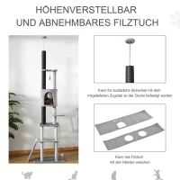 PawHut krabpaal krabpaal plafond hoge klimboom met kattenspeeltje sisal pluche lichtgrijs in hoogte verstelbaar 60 x 40 x 225-255 cm(m-5)