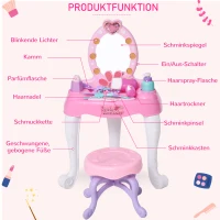 Toaletka dla dzieci toaletka z taboretem 7 melodyjek oświetlenie lustro kolor różowy(m-4)