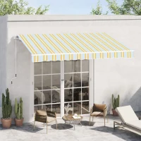 Outsunny Luxe Knikarm Zonnescherm voor Balkon en Terras, Handkruk, Weerbestendig, Geel en Beige(m-2)