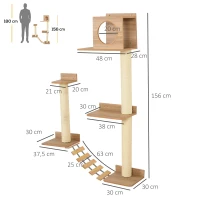 PawHut Klimwand voor katten wandkrabpaal kattenboom voor katten met ladder geel(m-3)