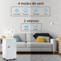 HOMCOM Déshumidificateur portable électrique silencieux 270W capacité max. réservoir 2L évacuation continue 16L/24H idéal pièces 16 m² max. blanc(m-5)