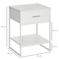 HOMCOM Set din 2 Noptiere Moderne, Noptieră cu Raft și Sertar, Organizatoare de Depozitare pentru Dormitor, Camera de Zi, 45x40x60 cm, Alb(m-3)