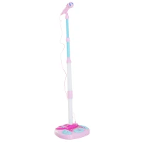 HOMCOM Spielzeugmikrofon mit Ständer mikrofon kinder kinderkaraoke Musikfunktion Blinkleuchten Verstellbarer Standfuß Rosa 27 x 27 x 90-110 cm(m-10)