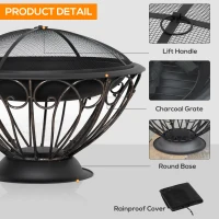 Outsunny Outdoor Fire Pit for Garden, Metal Fire Bowl Fireplace with Spark Screen, Poker, Log Grate and Rainproof Cover, Patio Heater, Bronze(m-5)