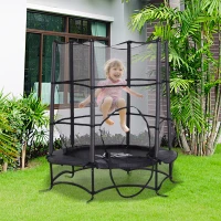 HOMCOM® trampoline tuintrampoline voor kinderen met veiligheidsnetrandafdekking rubberen koord gepolsterd staal zwart Ø170 cm tot 45 kg | Aosom.nl(m-2)