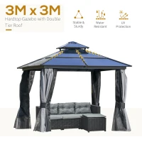 Outsunny Outdoor 3 x 3(m) Gazebo Cabana w/ Steel Frame & Net Sidewalls for Privacy(m-7)