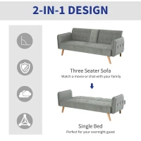 HOMCOM 2-IN-1 Three Seater Sofa Bed Single Bed Recliner Adjustable With Side Table Wood Frame 160W x 95D x 35H cm(m-7)