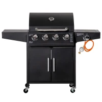 Outsunny grill gazowy z 3 palnikami każdy 3 kw przenośny kratka grillowa na 4 kółkach czarny(m-1)