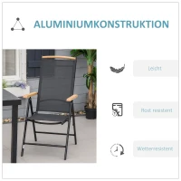 Outsunny 2er-Set Klappstuhl Gartenstuhl klappbar mit Rückenlehne Armlehne für Garten Balkon Terrasse Mesh Stoff Aluminium Schwarz 71,5 x 68 x 109 cm(m-5)