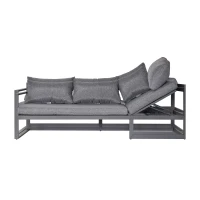 Outsunny 3 PCs Patio Furniture Set for 5 People Converts into Lounge 4-Level Backrest with Coffee Table Cushion Aluminium(m-10)
