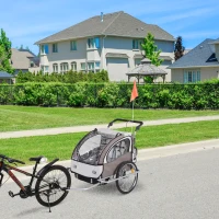 HOMCOM 2-in-1 fietskar voor kinderen fietsaanhanger jogger fietskar 360° draaibaar(m-10)