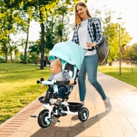 HOMCOM Triciclo per Bambini Reversibile con Maniglione, Tettuccio e Barra Rimovibili Poggiapiedi Pieghevole, Età 1-5 Anni, Verde(m-2)