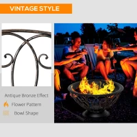 Outsunny Outdoor Fire Pit for Garden, Metal Fire Bowl Fireplace with Spark Screen, Poker, Log Grate and Rainproof Cover, Patio Heater, Bronze(m-6)