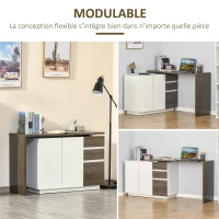 HOMCOM Bureau d'angle Bureau Informatique table de salle à manger multimédia Multi-Rangement modulable 2 Portes 3 tiroirs MDF Blanc Aspect Bois Brun foncé(m-5)