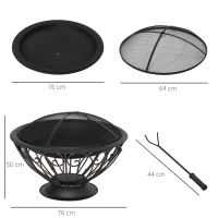 Outsunny Outdoor Fire Pit for Garden, Metal Fire Bowl Fireplace with Spark Screen, Poker, Log Grate and Rainproof Cover, Patio Heater, Bronze(m-3)