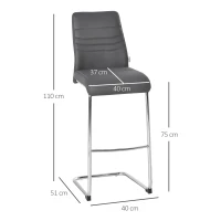HOMCOM set van 2 barkrukken bistrostoel keukenkruk metalen kruk met rugleuning grijs kunstleer staal schuimstof 40 x 51 x 110 cm(m-3)