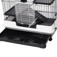 Klatka dla małych zwierząt klatka dla królika 4 kółka 3 otwory 2 platformy metal czarna(m-8)